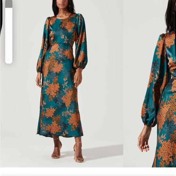 Astr Teal and Orange Floral Long Sleeve Dress - Wore once ! - Picture 4 of 6